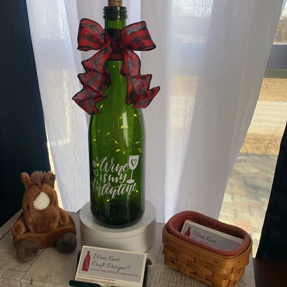 Hand Crafted- 'Wine is My Valentine' wine bottle lantern